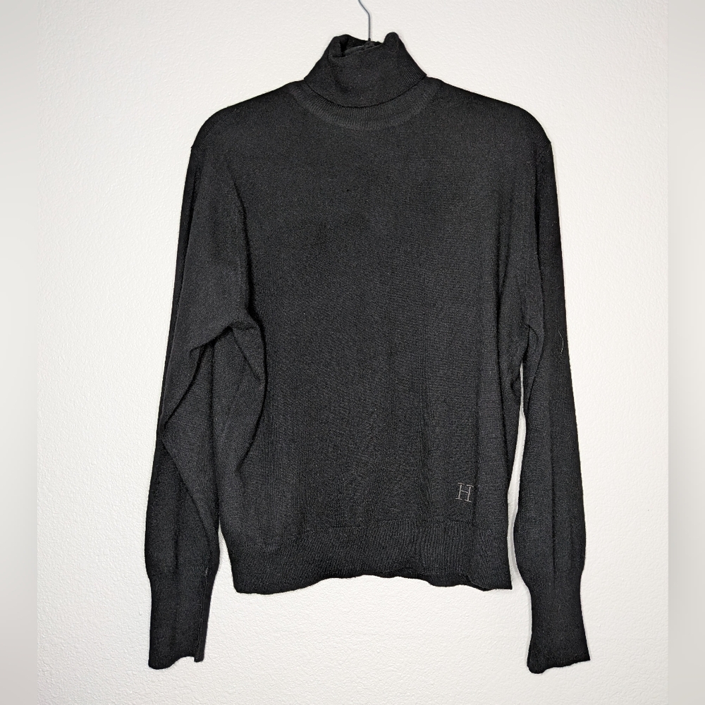 Hermes Womens Black 60s Cashmere Beatnik Dark Academia Turtleneck Sweater XL 18